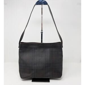 Burberry Nova Check Leather Shoulder Bag Leather Trim Brown Gold Tone Hardware